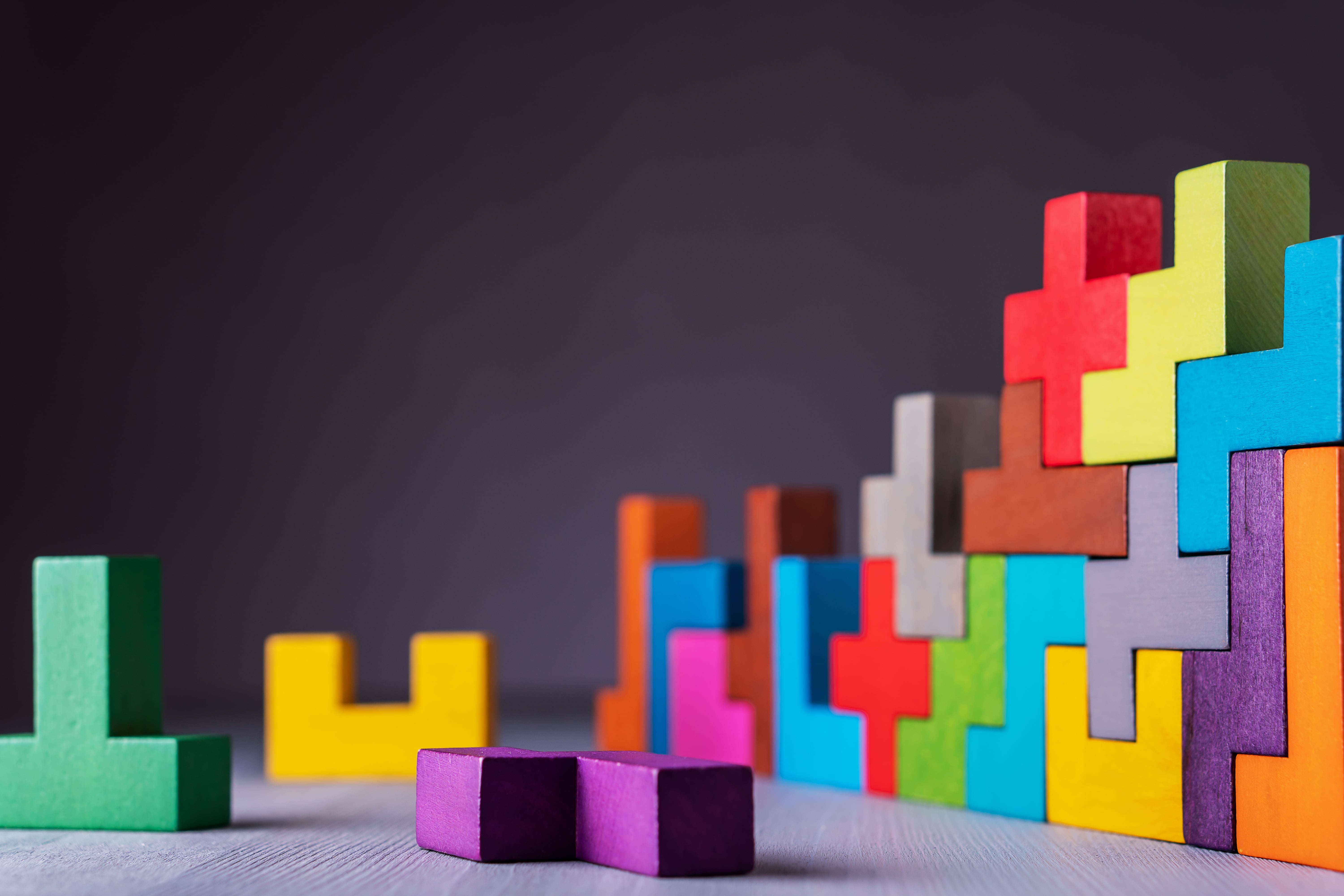 different building blocks stacked together