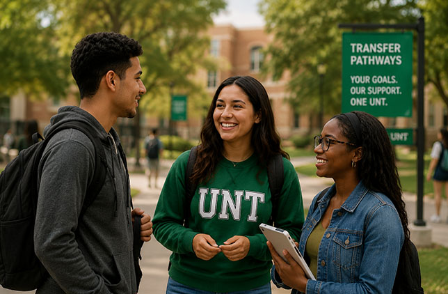 College students receiving guidance about courses and transfer opportunities.