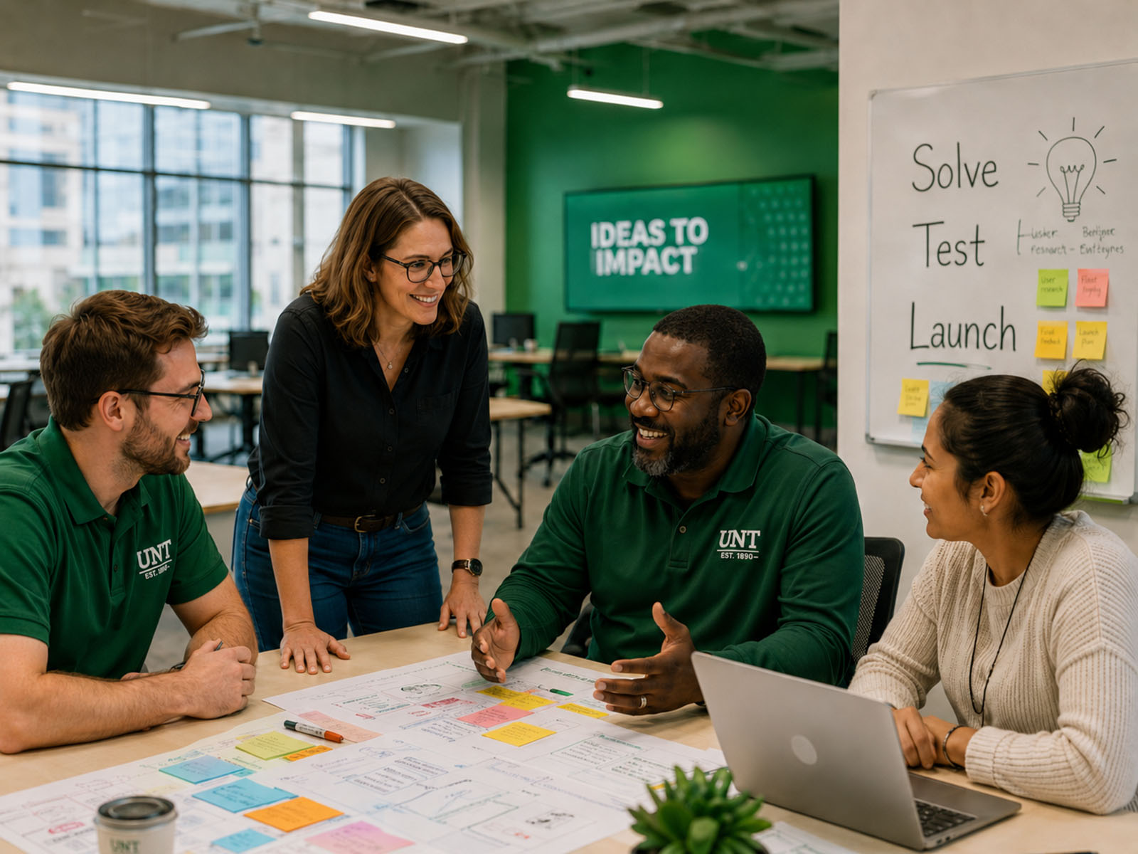UNT colleagues collaborating during an innovation workshop.